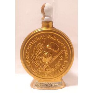 Vintage 1973 Bing Crosby Jim Beam Decanter Pro-Am Pebble Beach Golf Gold EMPTY